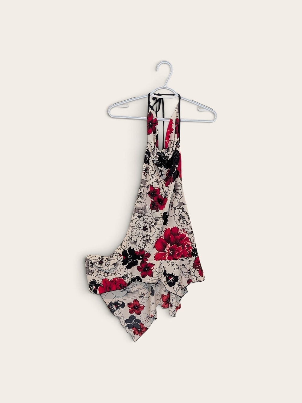 Backless Floral Halter Dress in Red, Black and White